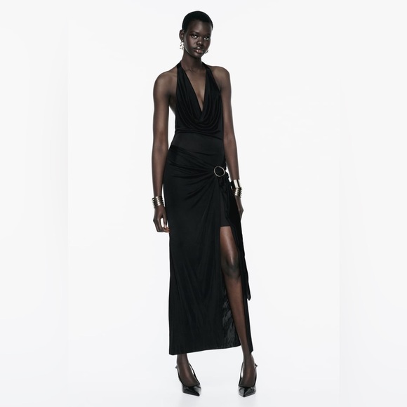 Zara Dresses & Skirts - ZARA BUCKLED MIDI HALTER DRESS